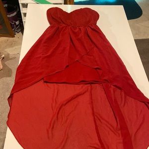 Red Strapless Dress with Train